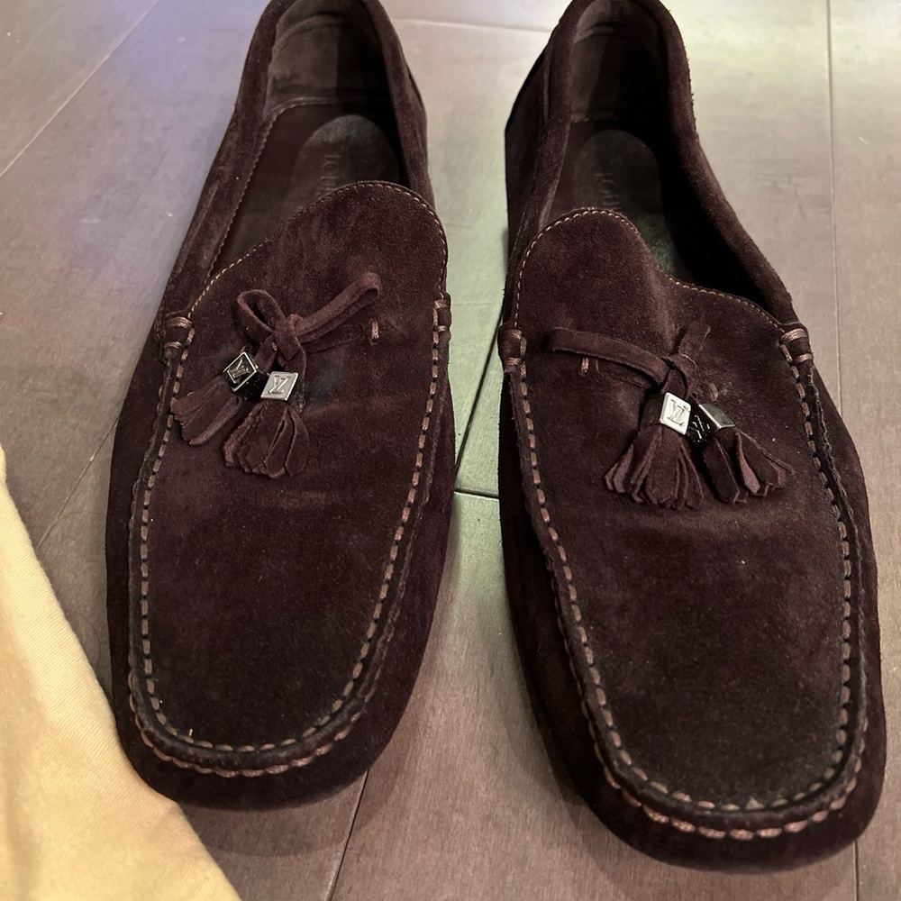 Louis Vuitton Brown Suede Shoes Moccasin Size 8.5 Excellent Condition Tassel - Picture 2 of 11